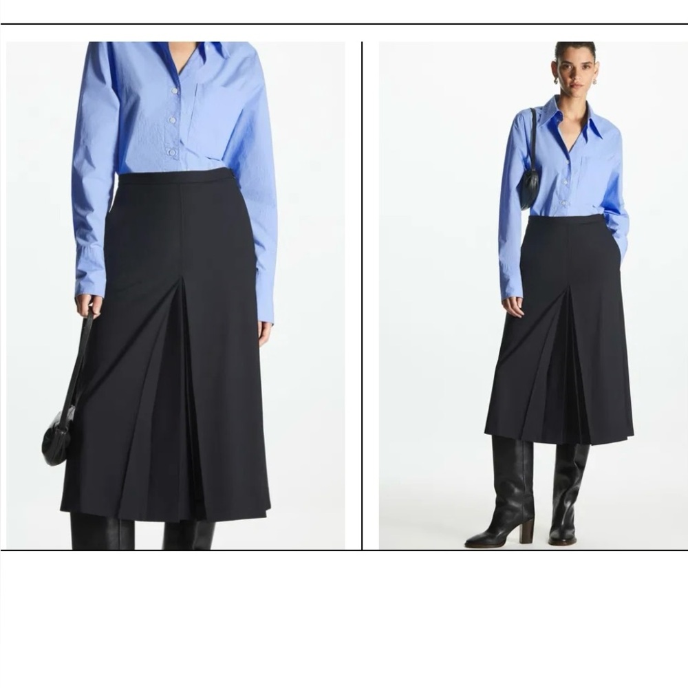 NWOT COS Pleated Wool Blend Midi Skirt - Blue